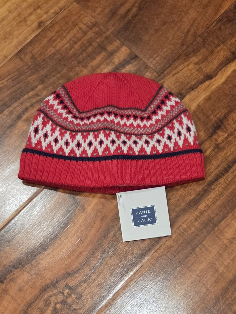 Janie and Jack NWT 0-3 Months Red/White/Black Fair Isle Knit Beanie